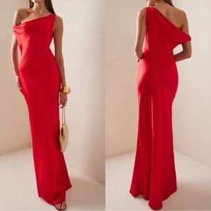 STAUD Ashanti Red Rose one Shoulder Maxi Dress NWT